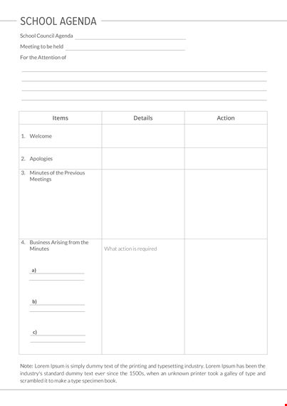 school agenda template a template