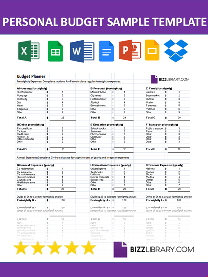 personal budget sample template template