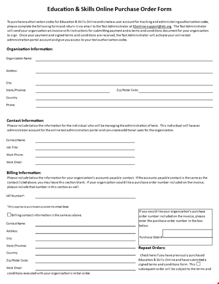 online purchase order form template