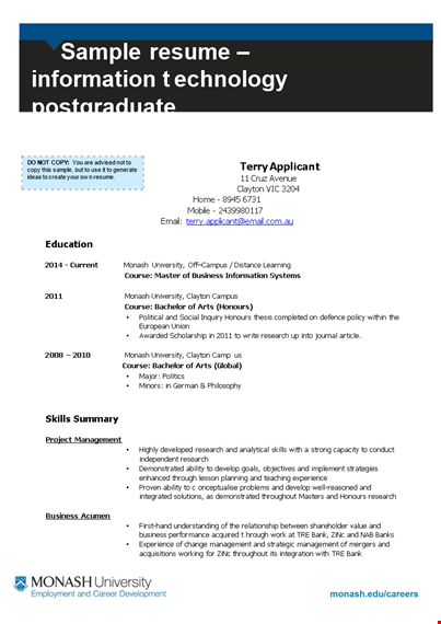 create an impressive it skills resume | monash university template