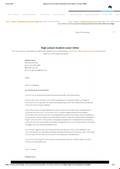 high school student seeking retail job application | courses template