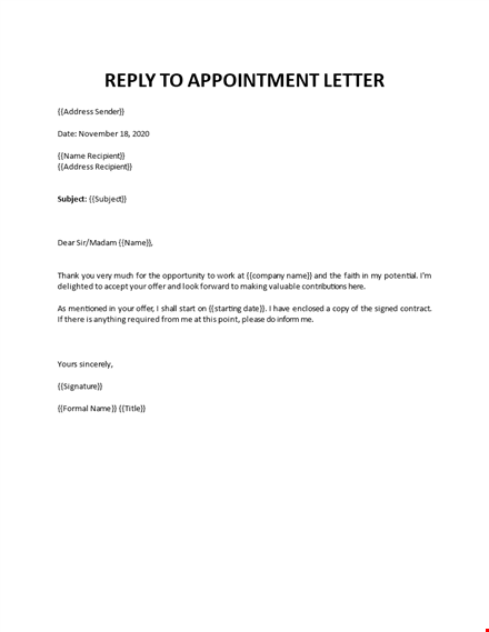 reply to job appointment letter template