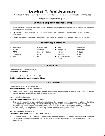 software engineering fresher resume - programming academy | codify template