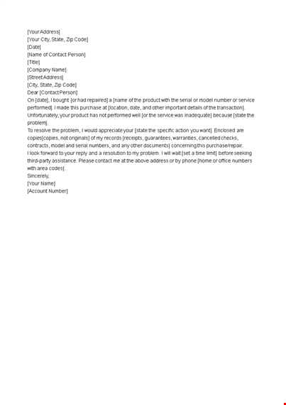 service complaint letter template template