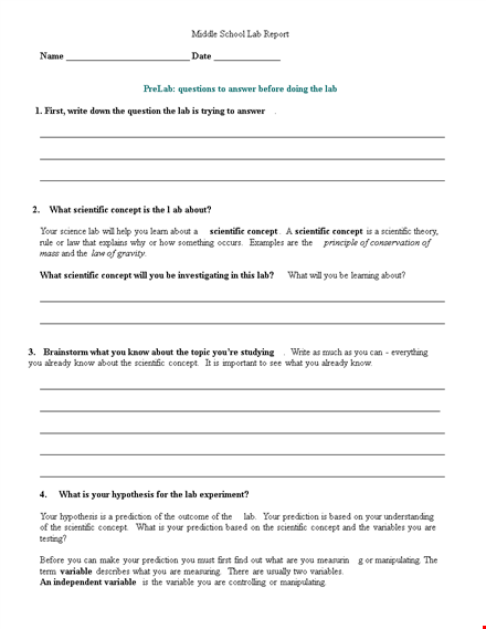 middle school lab report template