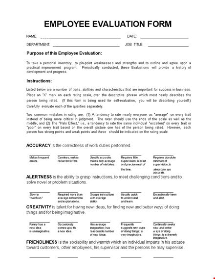 simple employee review form - streamline performance evaluation - individual assessment template