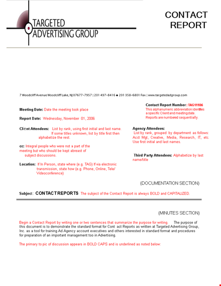 meeting contact report template