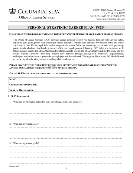 create your personal strategic career plan for successful career advising template