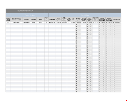 excel equipment inventory list template template