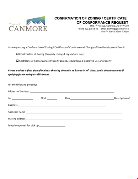 get your certificate of conformance for zoning & property - verify your compliance today! template