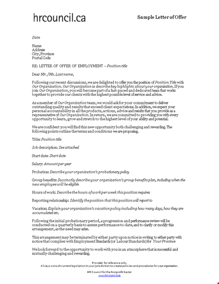 employment offer letter sample template