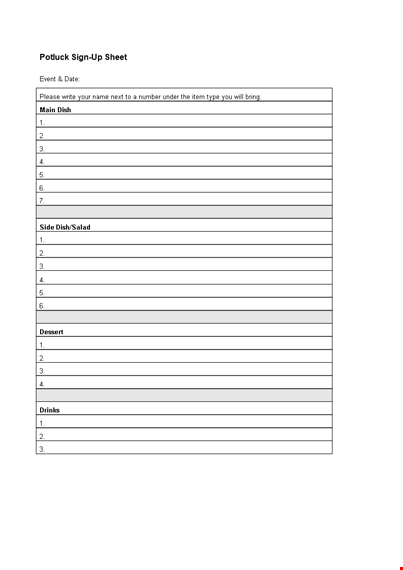 effortlessly organize your event with our sign up sheet template - perfect for potlucks template