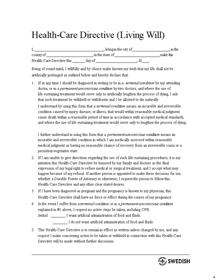 living will template - create a health directive and condition declarer template
