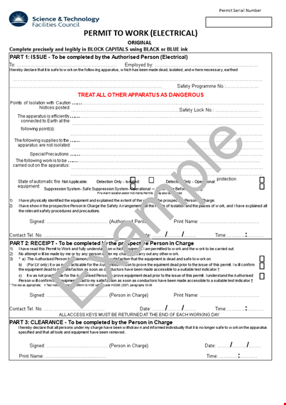 electrical work receipt | equipment, person, permit, authorized template