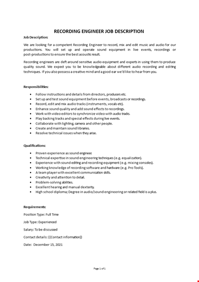  recording engineer job description  template