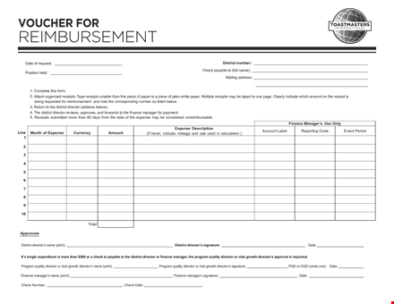 reimbursement form for finance managers & directors in district template