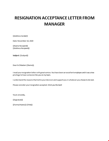 resignation acceptance letter from manager template