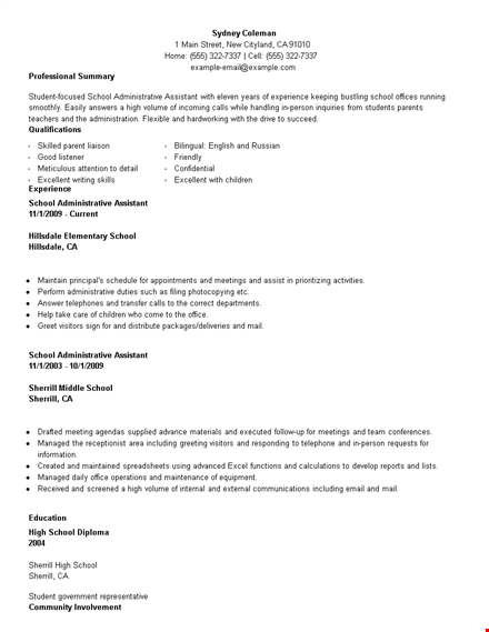 school administration officer resume template