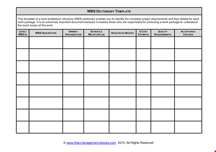 effective work breakdown structure template: requirements & dictionary template