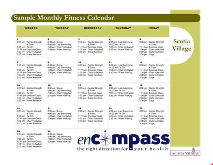 monthly fitness template