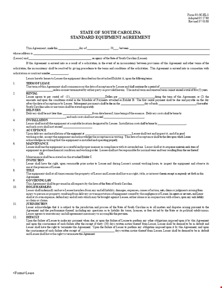 equipment lease agreement template | create an agreement between lessee and lessor template