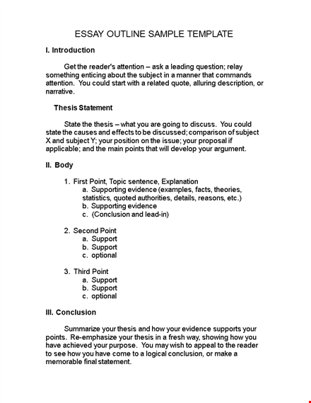 create a strong essay outline with our template – thesis, points & conclusion included template