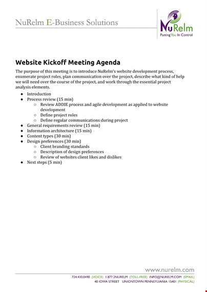 website kickoff meeting agenda template