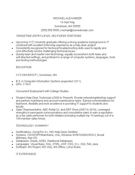 entry level it job resume template