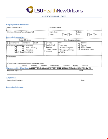 job leave application form template template