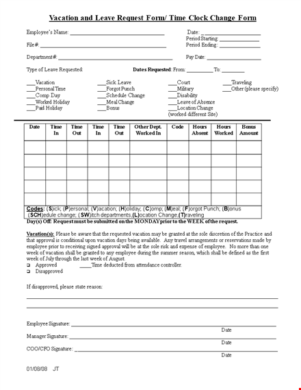 submit a request to change your employee vacation - use our form | vacation request template