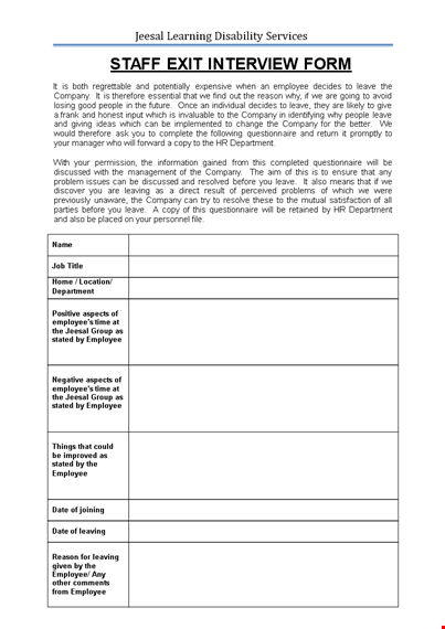 staff exit interview form template