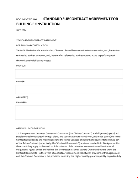subcontractor agreement: guidelines every contractor & subcontractor shall follow template