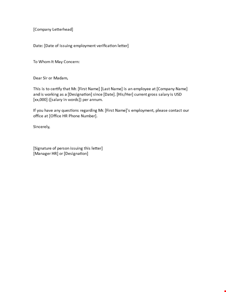 issuing employment and company immigration letter template