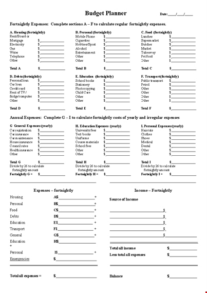 budget planner template template