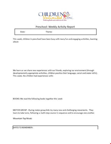 preschool activity schedule template for engaging children in motor activities template