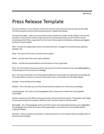 professional press release template template