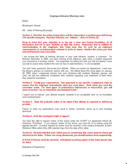 employee behavior warning letter template template