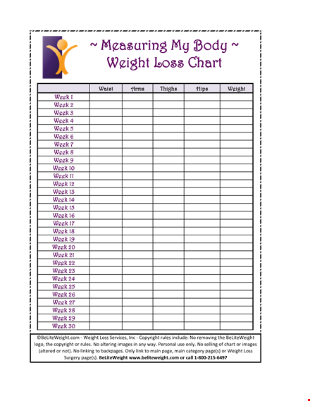 weekly weight loss measurement chart template template