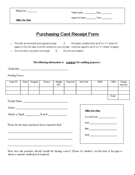 purchase cash receipt template
