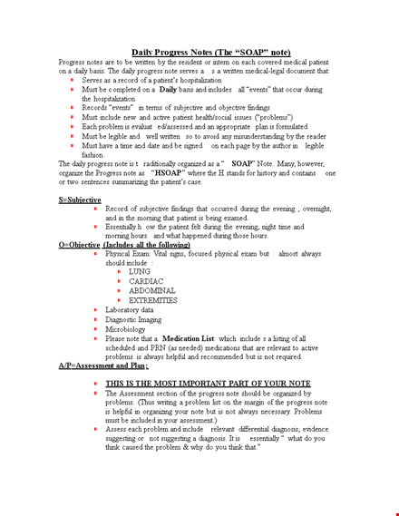 daily progress soap template template