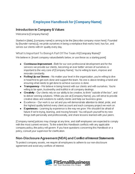 effective employee handbook template - ensure better company employment template