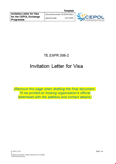 cepol exchange visit: invitation letter for hosting template