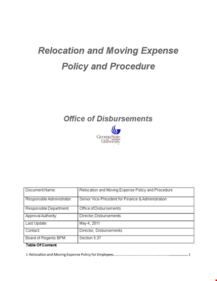 relocation and moving expense policy and procedure | employee expenses | relocation template