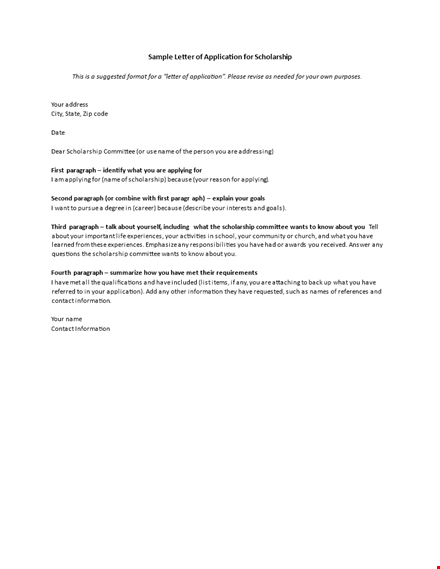 sample formal letter of application for scholarship template