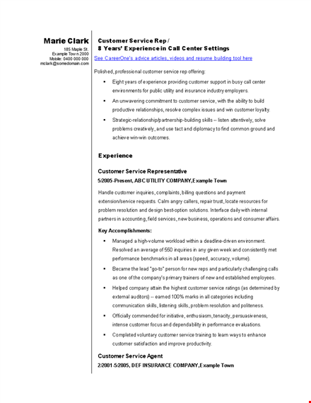 customer service resume template - gain an edge with years of customer service experience template