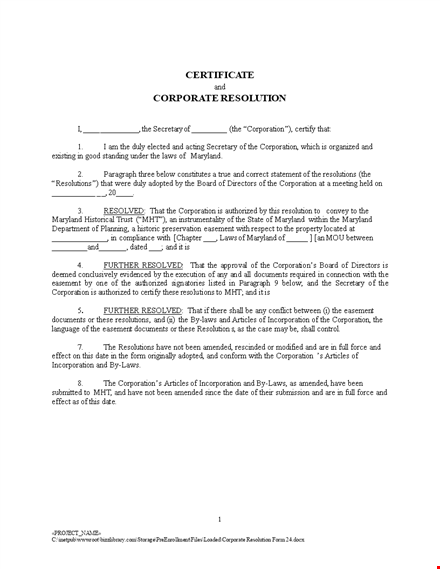 maryland corporate resolution form | efficiently manage corporation resolutions template