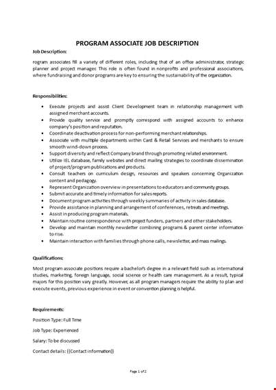 program associate job description template