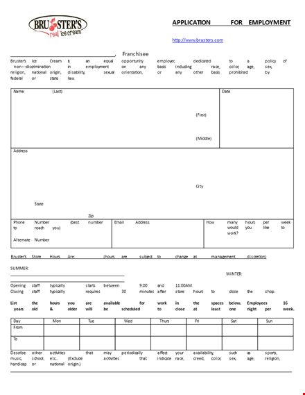 free sample application for employment template download template