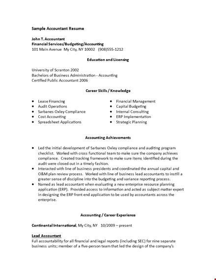 experienced financial accountant resume - accounting, business, financial, budgeting template