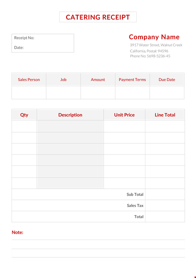 catering receipt template